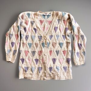 Marsh Landing Hand Knit Sweater Cardigan Women's Size Large Vintage Chunky Knit